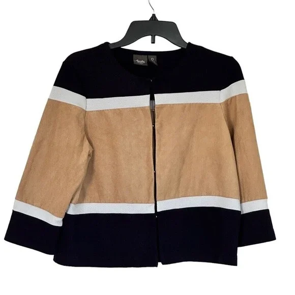 Chico’s Travelers Faux Suede Color Block Cardigan Size Small - Picture 1 of 11